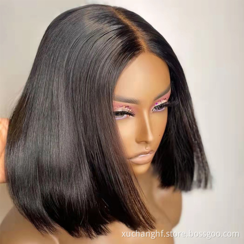 Wholesale Prices Brazilian Colorful Short Bob Lace Wig Human Hair Straight 4x4 13x4 Color Bob Wig With Bangs For Black Women